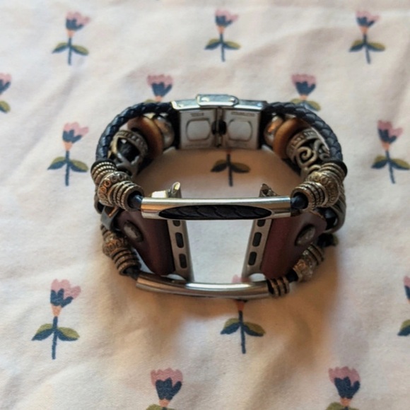 Men's Black and Brown Leather Bracelet - Picture 1 of 4